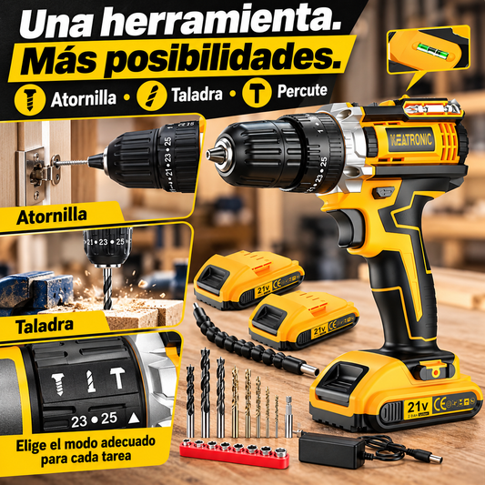 Taladro Inalámbrico 3 en 1 con 2 Baterías